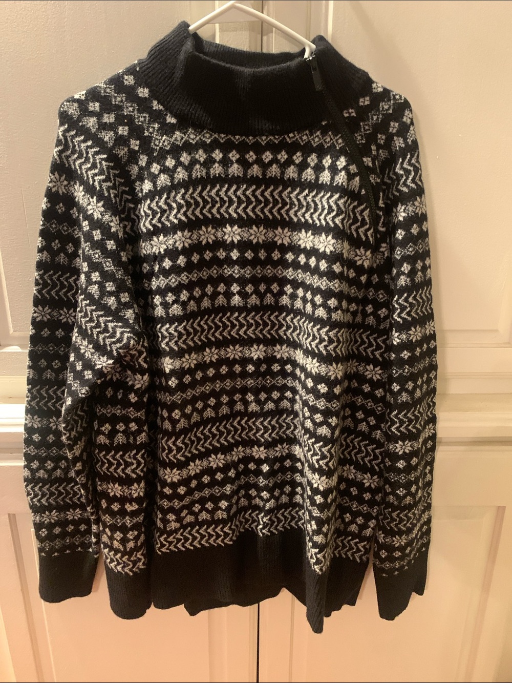 Lou & Grey Black and White Fair Isle Zip-Up Sweater NWT